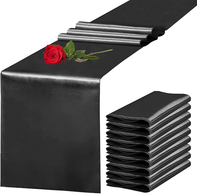 10 Pack Satin Table Runner 12 x 108 Inch Long Black Silk Table Runner by Unknown