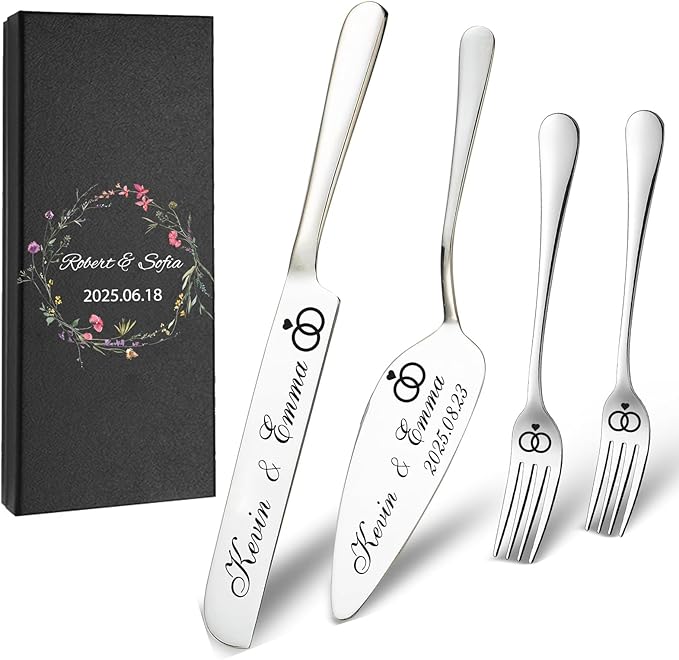 Personalized Wedding Cake Knife and Server Set, Custom Gold/Silver Cake Cutting by Unknown