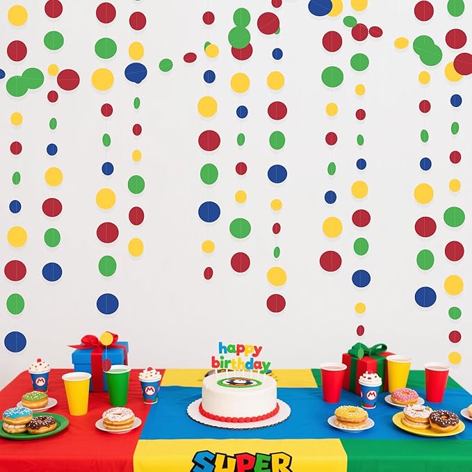 Super Mario Party Decorations Circle Dot Garland Red Blue Yellow Green Hanging by pinkblume