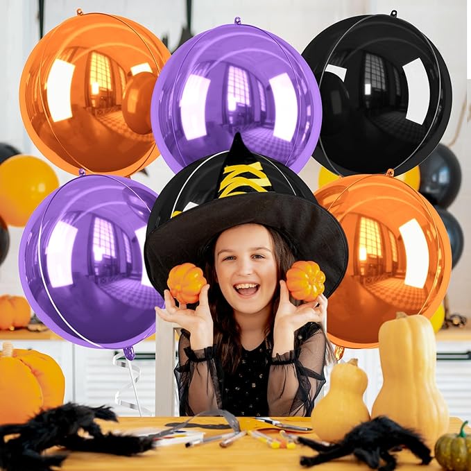 Halloween Black and Orange Foil Balloons, 22 Inch Big Round Foil Balloon - Image 8