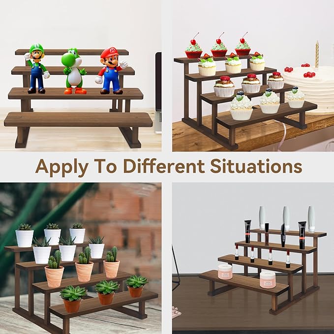 2PACK Spice Rack Stand 4 Tier Wooden Display Shelf - Image 4