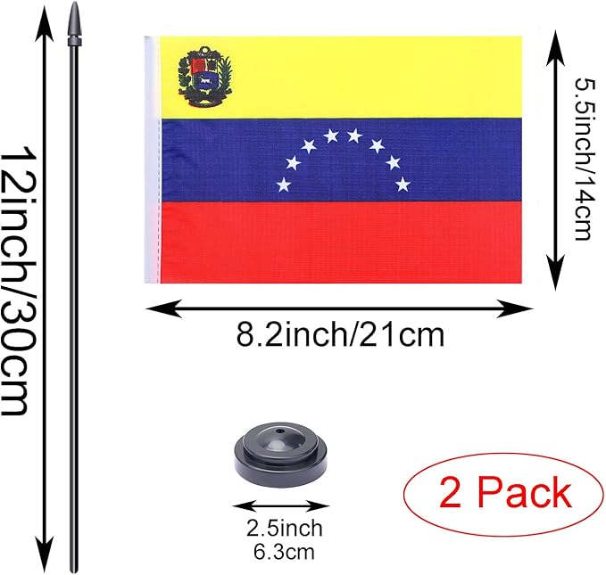 WXTWK 2 Pack Venezuela Flag Venezuela Deluxe Desk Flag Set - Image 2