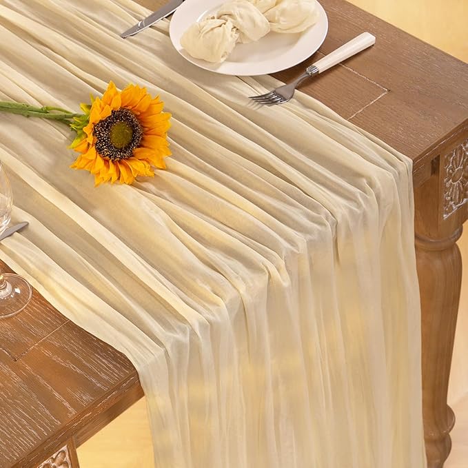 Beige Cheesecloth Table Runner 12 Pack Fall Table Runners 120 Inches Boho Gauze - Image 5
