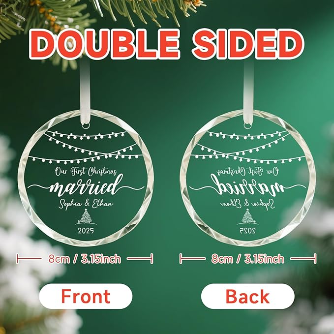 First Christmas Married Ornament 2025, Personalized Christmas Ornaments - Image 2