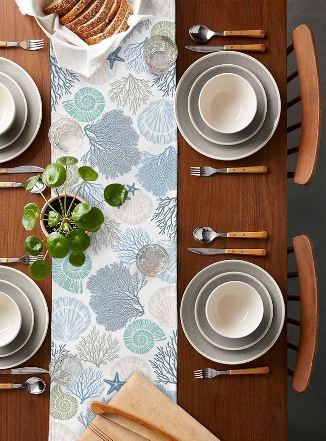 Coastal Coral Cotton Linen Table Runner - Image 5