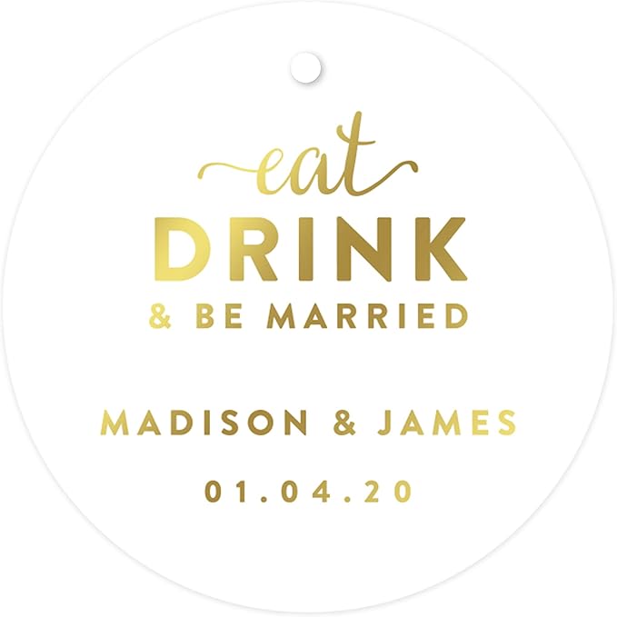 Andaz Press Personalized Round Circle Wedding Gift Tags, Metallic Gold Ink by AndazPress