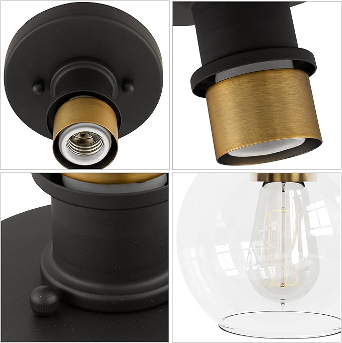 Dan Modern Farmhouse 1-Light Flush Mount Ceiling Light Clear Glass Globe Black - Image 4