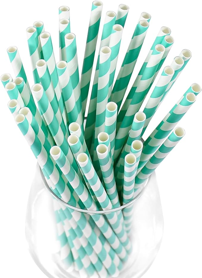 Light Blue 7.75 inch Disposable Paper Straws - Image 2