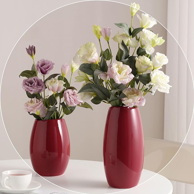 hjn Ceramic Vase Set of 3 Red Flower Vase - Image 3