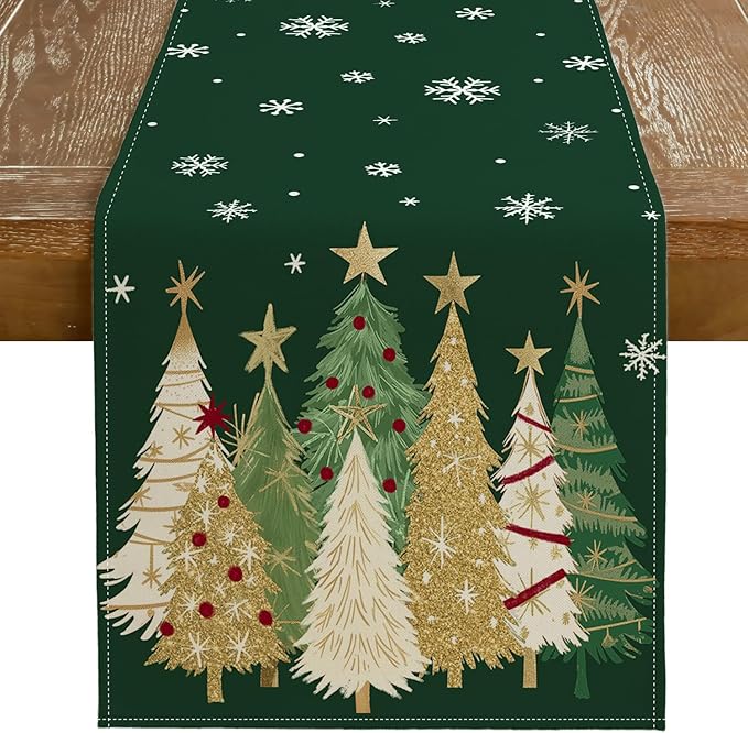 GEEORY Christmas Table Runner 13x72 Inch, Xmas Trees Snowflakes Holiday by GEEORY