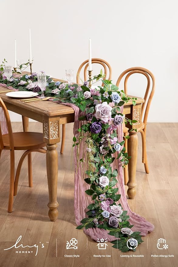 Ling's Moment Flower Garland - 6FT Eucalyptus & Rose - Sweetheart Table Decor - Image 2