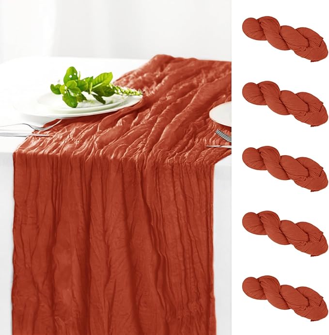 Hahuho Terracotta Cheesecloth Table Runner 10ft, Gauze Boho Rustic Table Runners by Hahuho