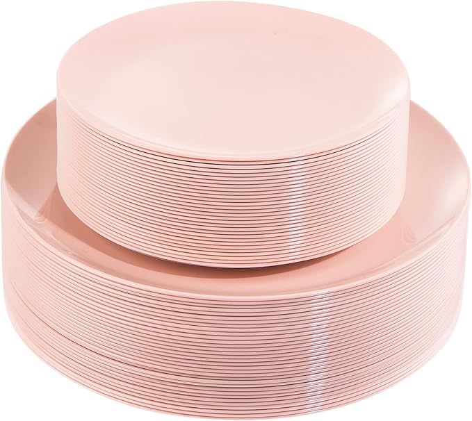 KIRE 60PCS Pink Plastic Plates Disposable by KIRE
