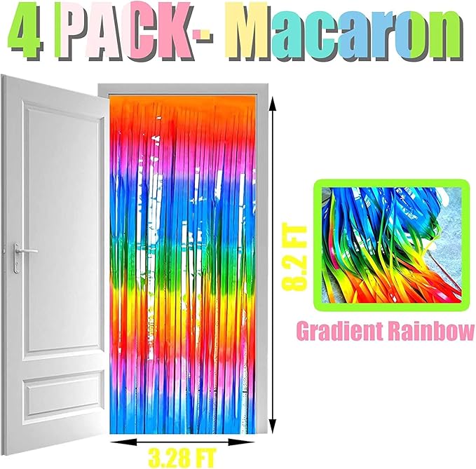 4 Pack Rainbow Tinsel Foil Fringe Curtain Backdrop, 3.28Ft x 8.2Ft Colorful - Image 2