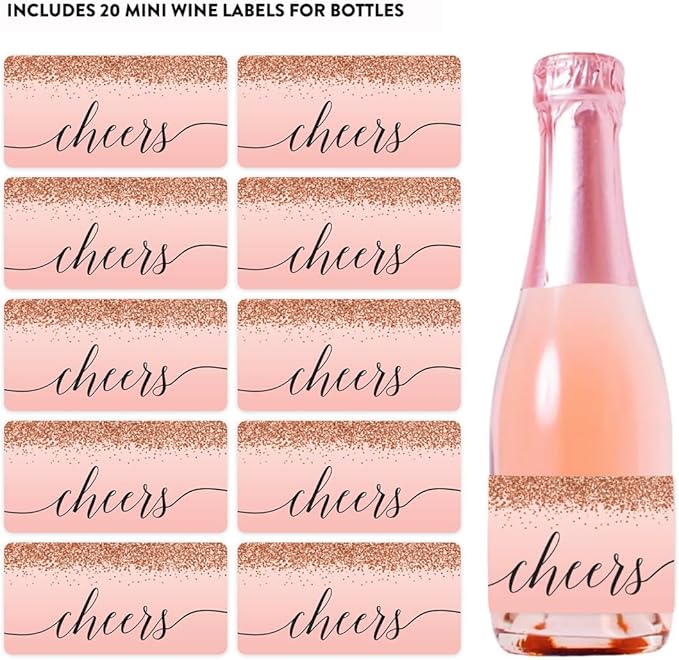 Andaz Press Mini Champagne Wine Bottle Labels, Blush Pink Faux Rose Gold - Image 4