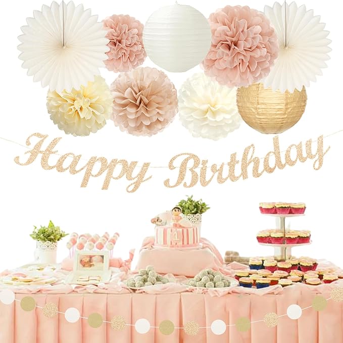 Champagne-Gold Beige 16 Happy Birthday Party-Decorations - Image 5