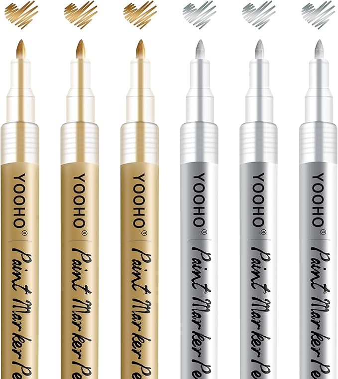 Paint Pen Gold Silver Metallic Permanent Acrylic Markers Set by YOOHO