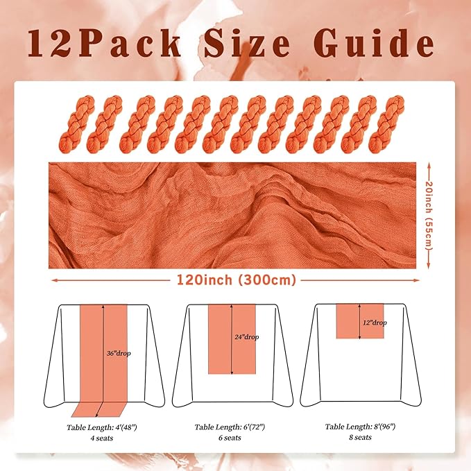Orange Cheesecloth Table Runner 12 Pack 10FT Boho Fabric Rustic Cheese Cloth - Image 2