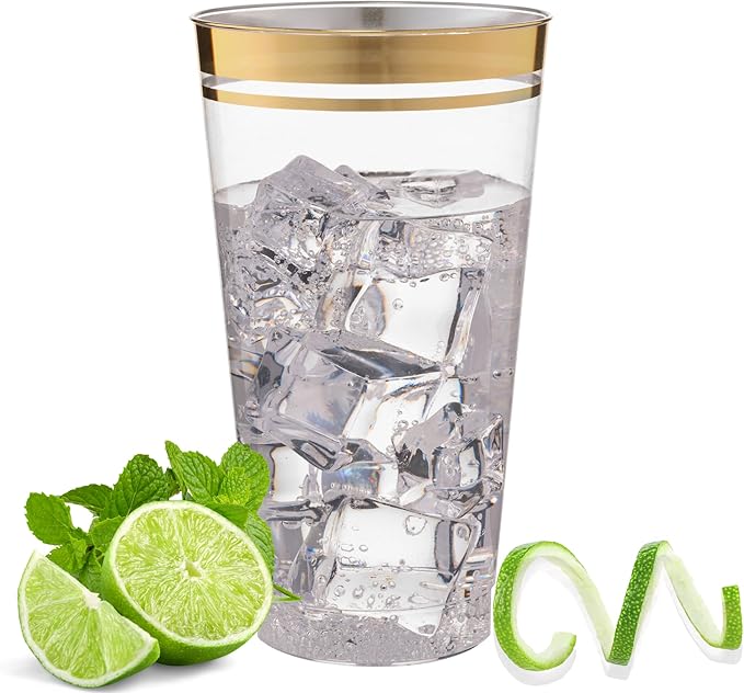 Perfect Settings Gold Rimmed Disposable Plastic Cups, Disposable Wedding Cups - Image 2