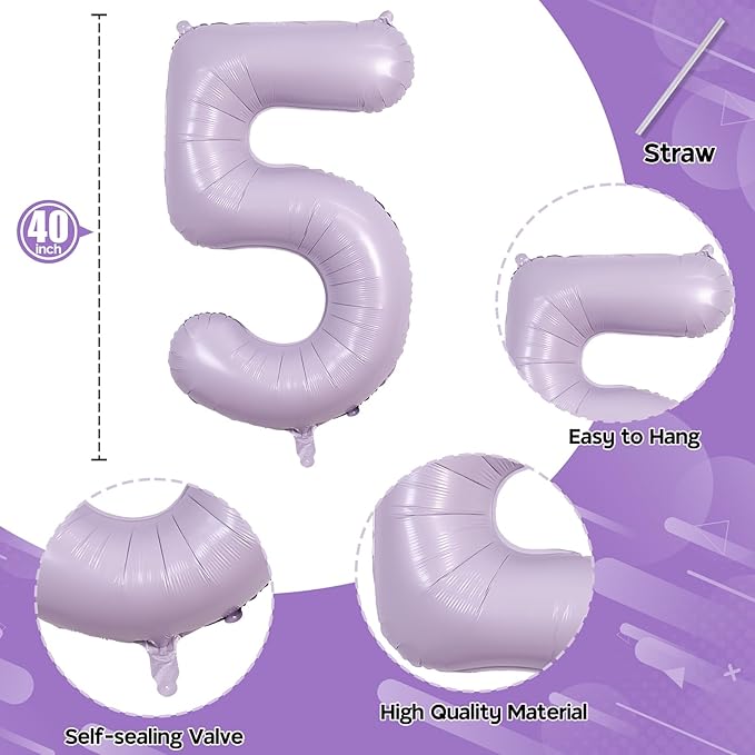 Light Purple 15th Birthday Balloons, 40 Inch Dusty Pastel Purple Mylar Foil - Image 2