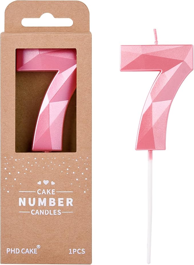 PHD CAKE 2.76 Inch Crystal Pink 7 Number Birthday Candles, Cake Number Candles by PHDCAKE
