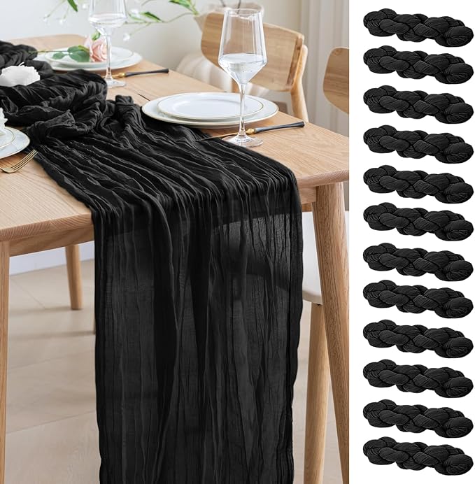 Asee'm 12pcs Cheesecloth Table Runner 120 Inches Long Black Boho Gauze Cheese by Aseem