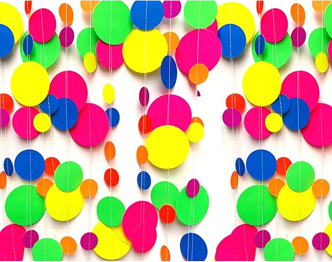 120feet UV Round Dot Paper Neon Garland Neon Streamers Decorations UV Reactive - Image 5