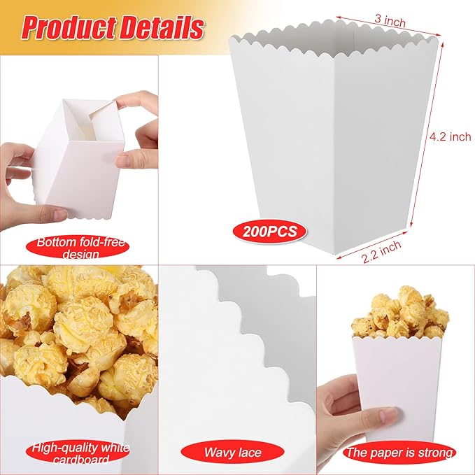 200 Pcs Popcorn Boxes Mini Paper Popcorn Box Cardboard Popcorn Container - Image 2