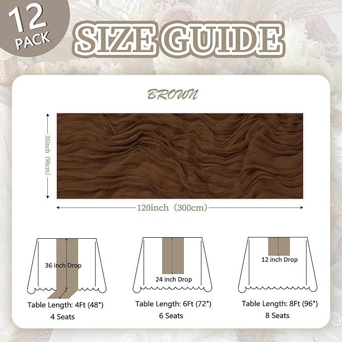 12 Pack Brown Cheesecloth Fall Table Runner 10ft Boho Gauze Fabric Cheese Cloth - Image 2