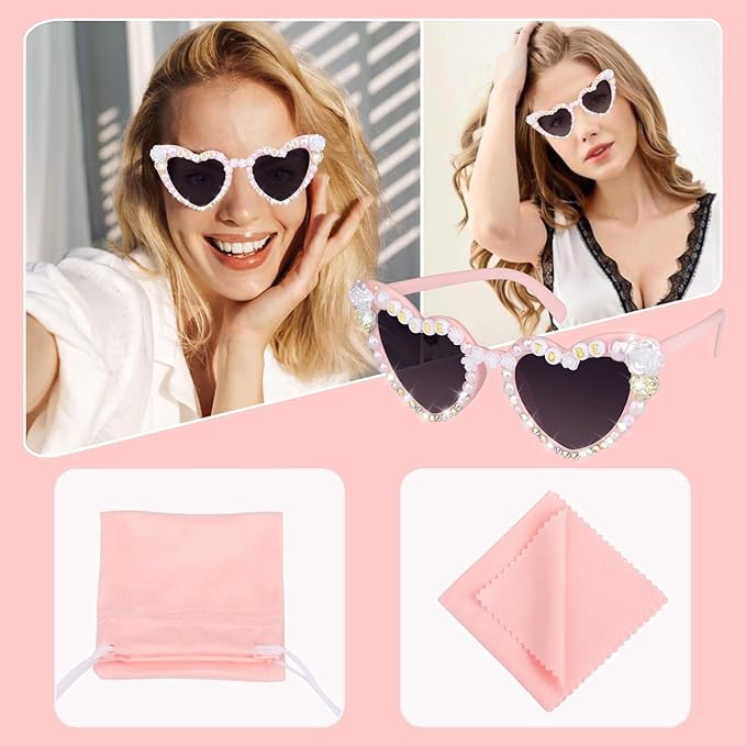 Bride Sunglasses for Bachelorette White Heart Glasses for Bride to Be Gift - Image 5