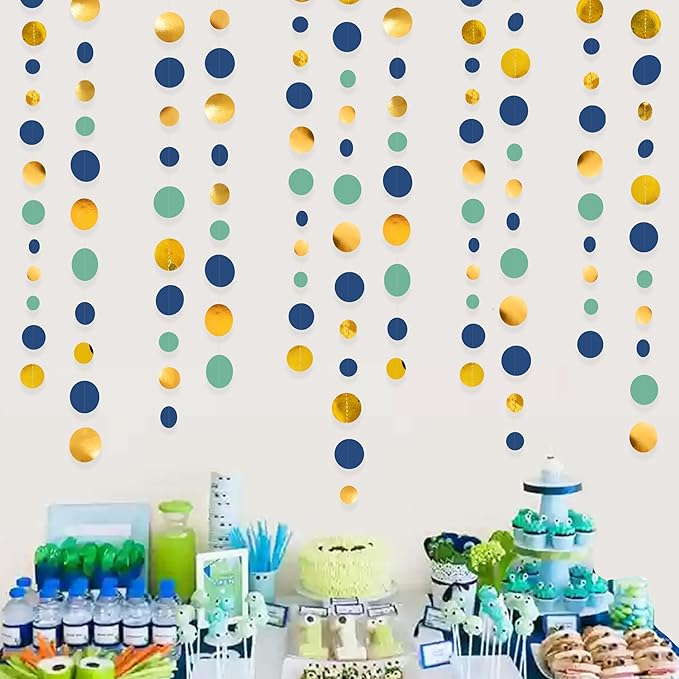 Blue Gold Green Decorations Circle Dots Garland Metallic Gold Navy Blue - Image 9