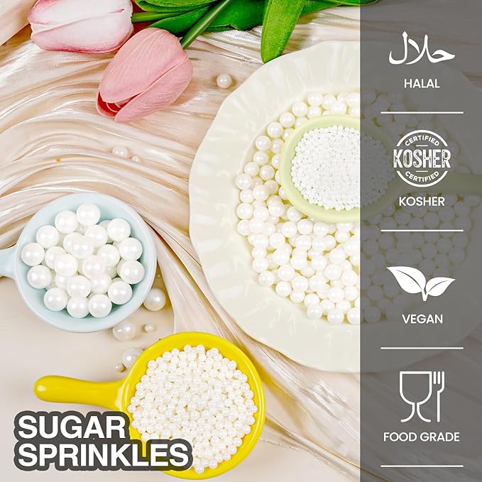White Edible Sugar Pearl Sprinkles - Image 3