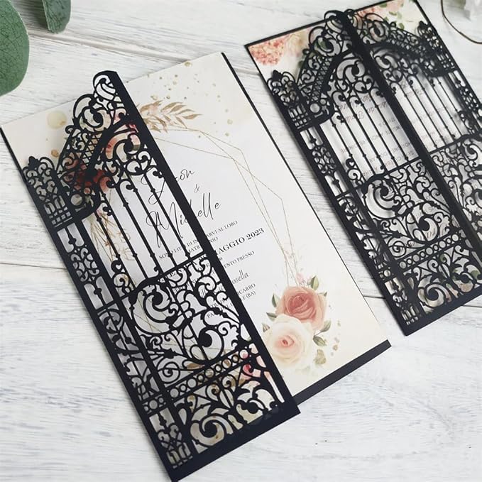 Black Gate Invitation Castle Laser Cut Card - Image 4