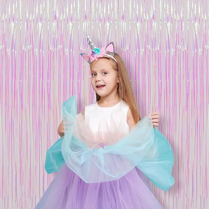 2 Pack Iridescent Transparent Foil Fringe Backdrop Curtains, Tinsel Streamers - Image 6