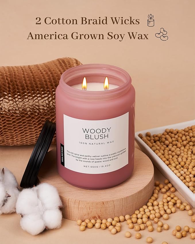 M&SENSE Rose Oud Wood Soy Candles 2 Wick, Large Scented Candles 19.4oz 110 Hour - Image 3