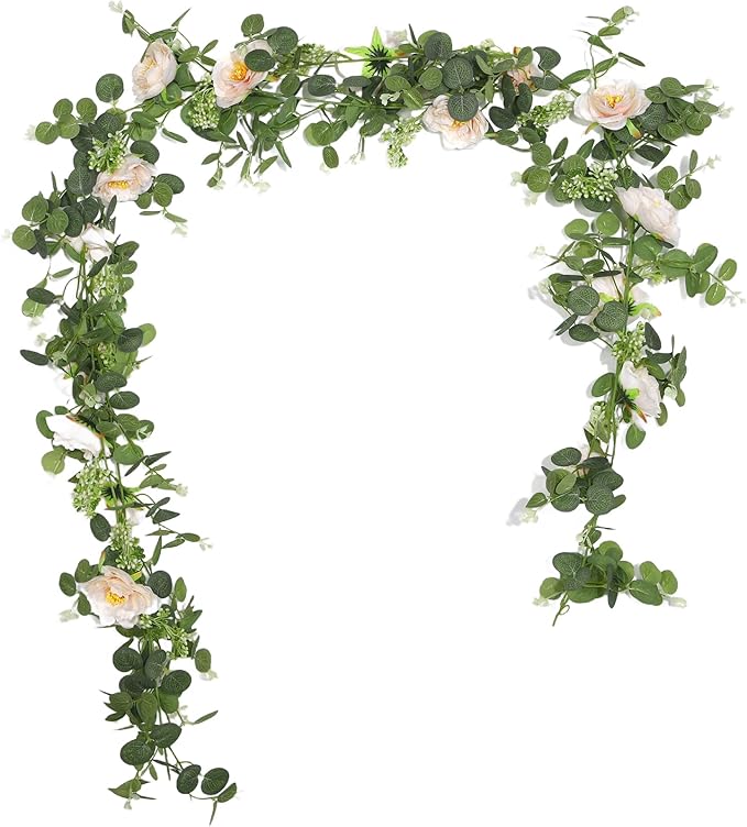 2Pcs Total 13 feet Eucalyptus Flower Garland by MingPengongyi