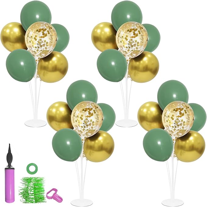 Green and Gold Balloon Stand Centerpiece Table Decorations by ZJDHPTY