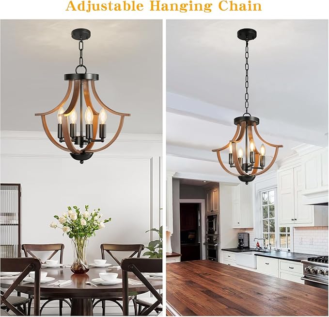 Farmhouse Chandelier, 4-Light Modern Hanging Pendant Lighting, Rustic Vintage - Image 8