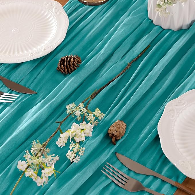 Teal Table Runner Cheesecloth Table Runner 4 Pack 10FT Farmhouse Table Runners - Image 2