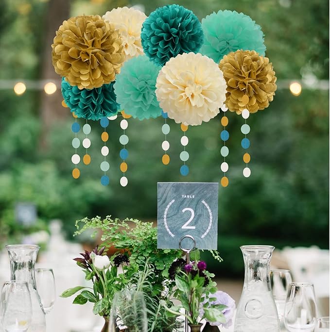 Teal-Blue Mint Beige-Gold Party Decorations - Image 4