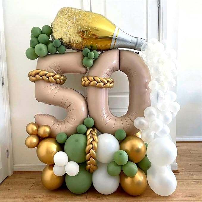 40'' Tan Number 5 Balloons, Giant Self Inflating Nude Foil Number Balloons Set - Image 2