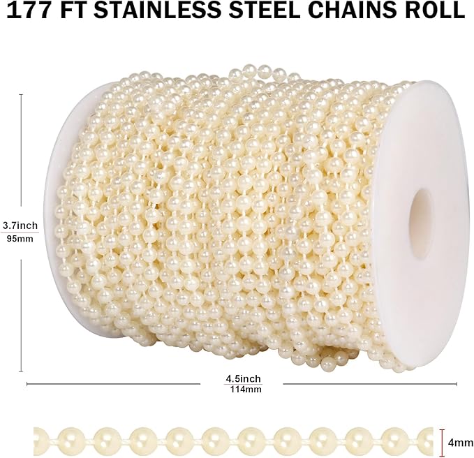 177 FT Pearl Beads Garland for Decoration, 4MM Craft Pearl Beads String Spool - Image 3