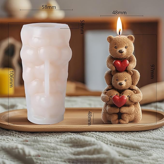 Rose Bear Heart Cylinder Silicone Wave Spiral Candle Mold - Image 2