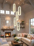 5 Rings Crystal Chandeliers for Staircase Large Pendants Light Fixture Silver by Ykolupty