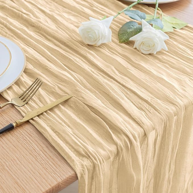 Asee'm Cheesecloth Table Runner 120 Inches Long Sand Boho Gauze Cheese Cloth by Aseem