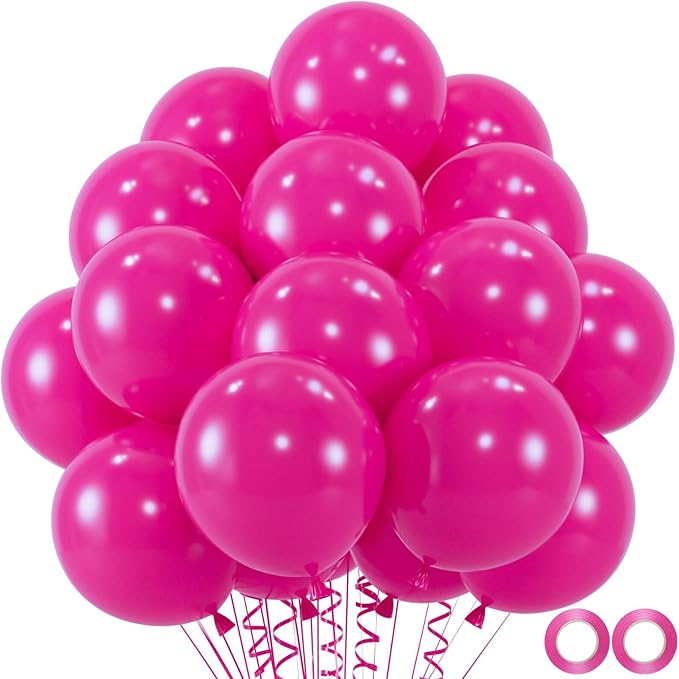100pcs Hot Pink Balloons, Helium Quality 12 inch Bright Pink Latex Party Balloon by OWPFJG