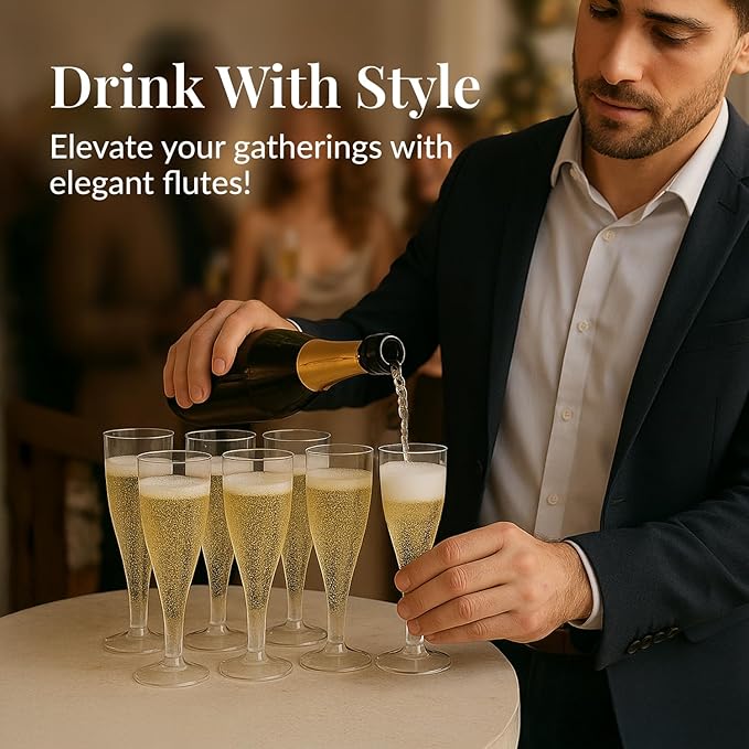 Prestee 100 Pack Clear Plastic Champagne Flutes - Image 2