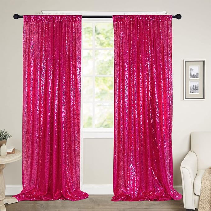Poise3EHome Hot Pink Sequin Backdrop Curtain, 2 Panels Hot Pink Sequin Backdrop - Image 8