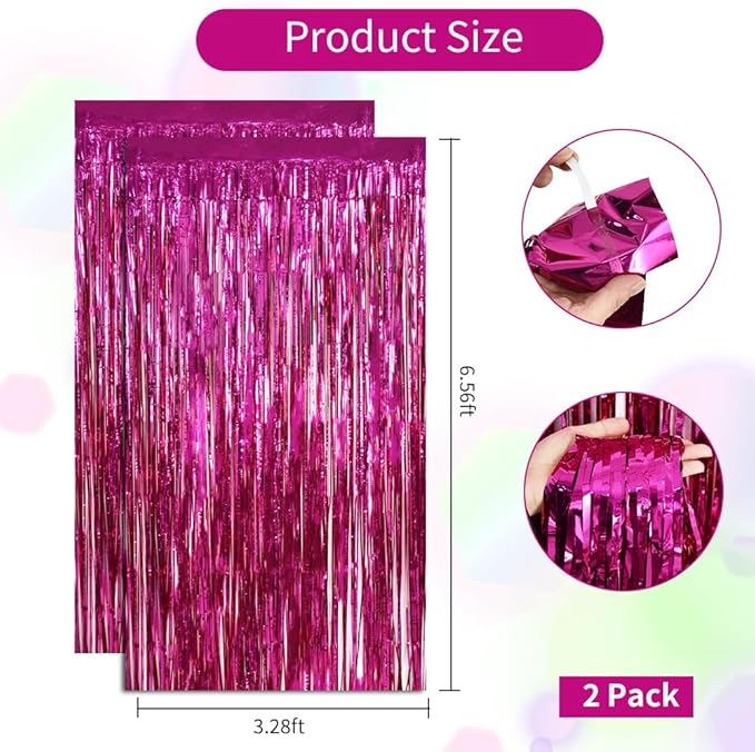 BEISHIDA 2 Pcs Hot Pink Backdrop Pink Door Streamers Tinsel Curtains Streamers - Image 2