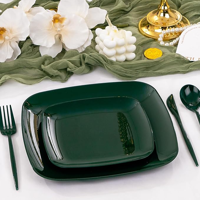 PULOTE 60PCS Green Square Plastic Plates - Image 7